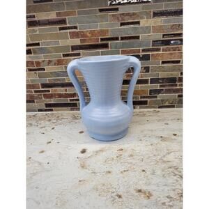 Vintage Haeger Vase, Blue Ribbed Pottery  Double Handle